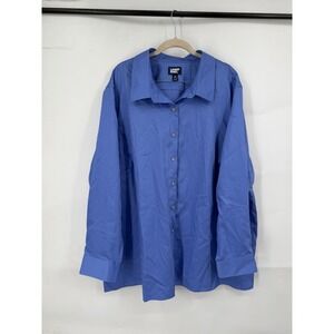 Lands' End Button Front Up Shirt Size 4X Blue Long Sleeve Formal Office Business